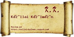 Kállai Kálmán névjegykártya